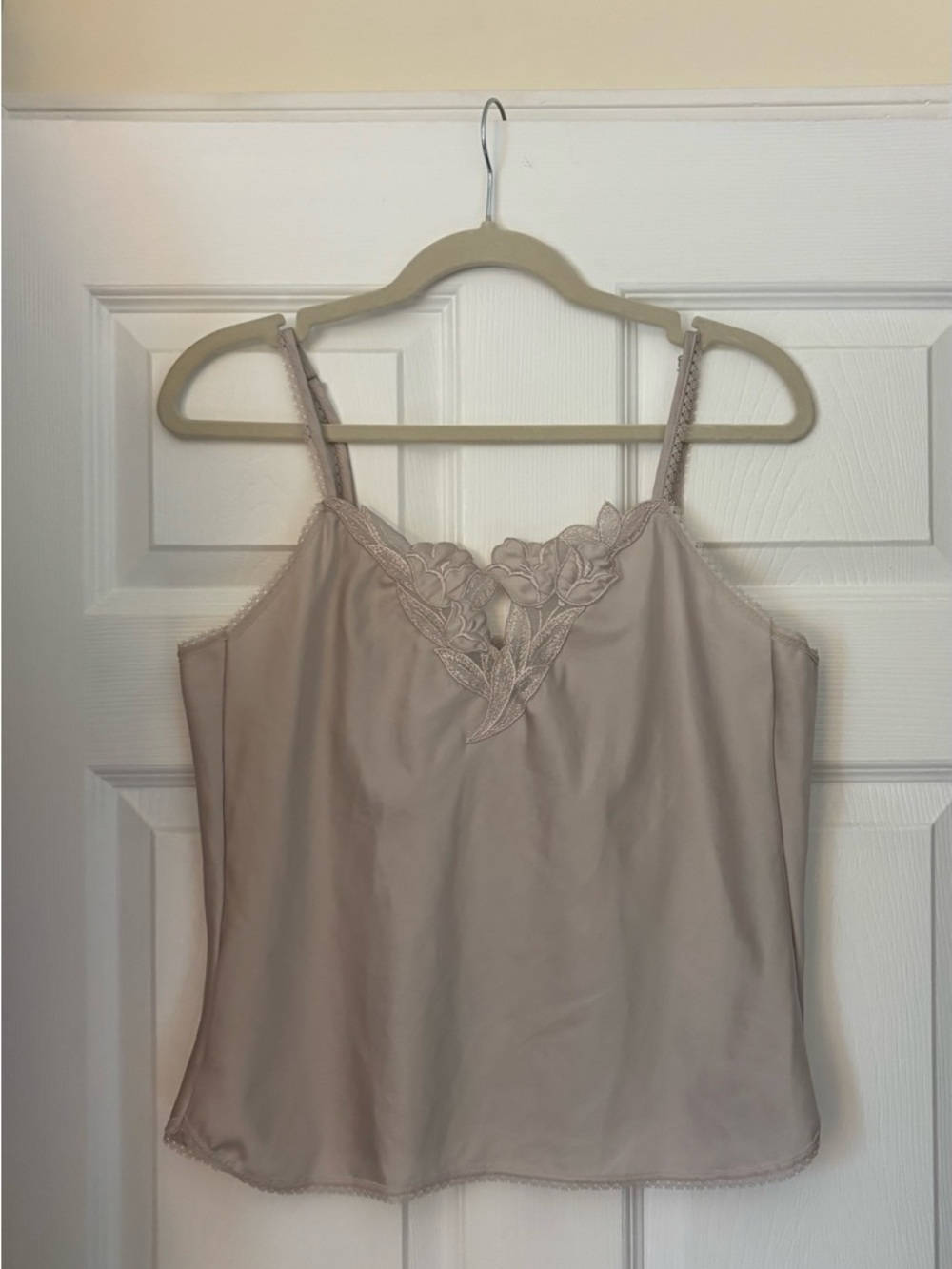 Vintage Silky Lace-Trim Camisole in Soft Taupe